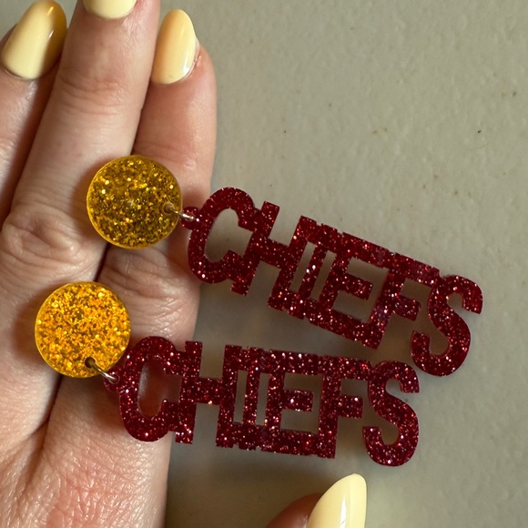 Kansas City Chiefs Sparkly Earrings Football Outfit Accessory - Picture 3 of 3